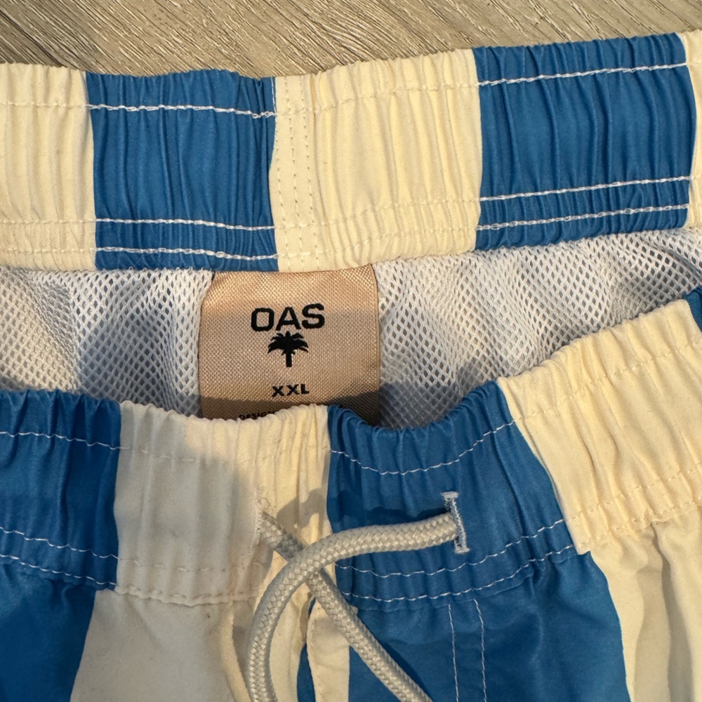 OAS Cream and Blue Striped Shorts - Picture 2 of 3